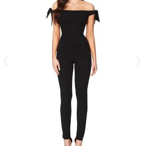 Nookie Cleo Off The Shoulder Jumpsuit Black Tie Strap Small